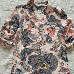 NWT Express Pink Paisley Button Down Shirt